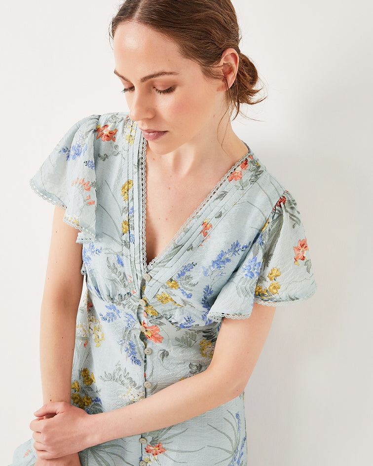Jesse V-Neck Floral Midi Dress Blue