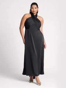 Halter Neck Satin Maxi Dress