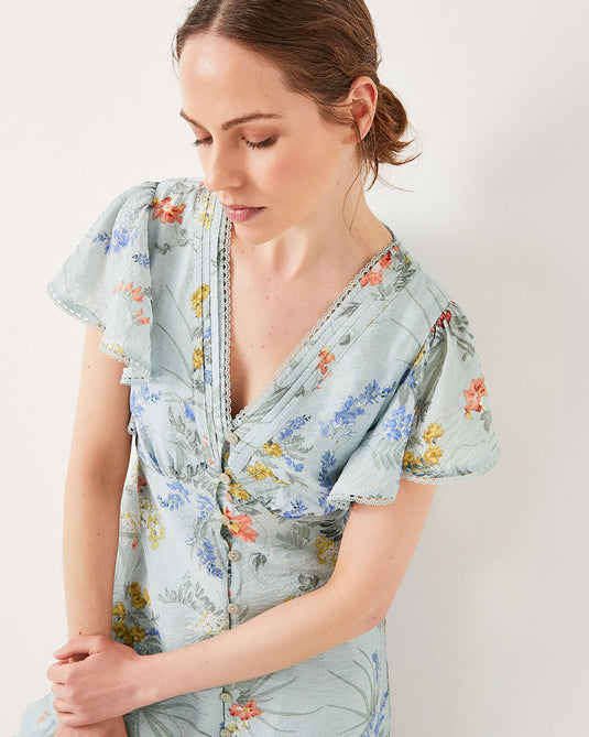 Jesse V-Neck Floral Midi Dress Blue