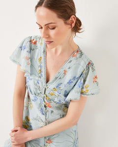 Jesse V-Neck Floral Midi Dress Blue