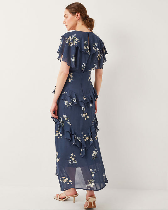 Celeste Floral Ruffle Maxi Dress Blue