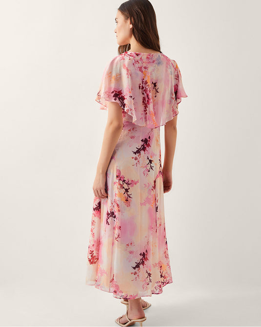 Mia Floral Cape Midi Dress Pink