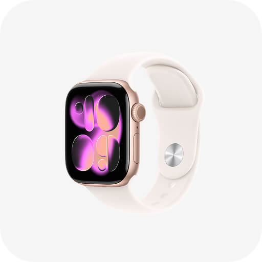 Apple Watch Series 11 GPSモデル、42mmローズゴールドアルミニウムケースとスターライトスポーツバンド - S/M