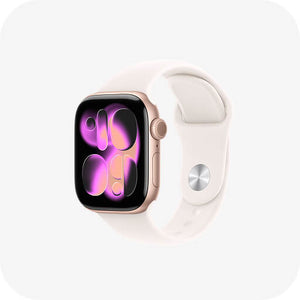 Apple Watch Series 11 GPSモデル、42mmローズゴールドアルミニウムケースとスターライトスポーツバンド - S/M