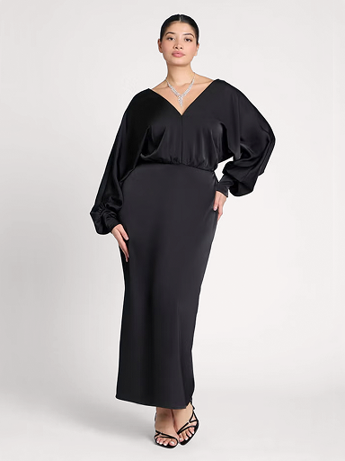 Dramatic Sleeve Satin Column Dress