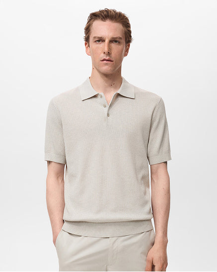 Ribbed Knit Polo Shirt