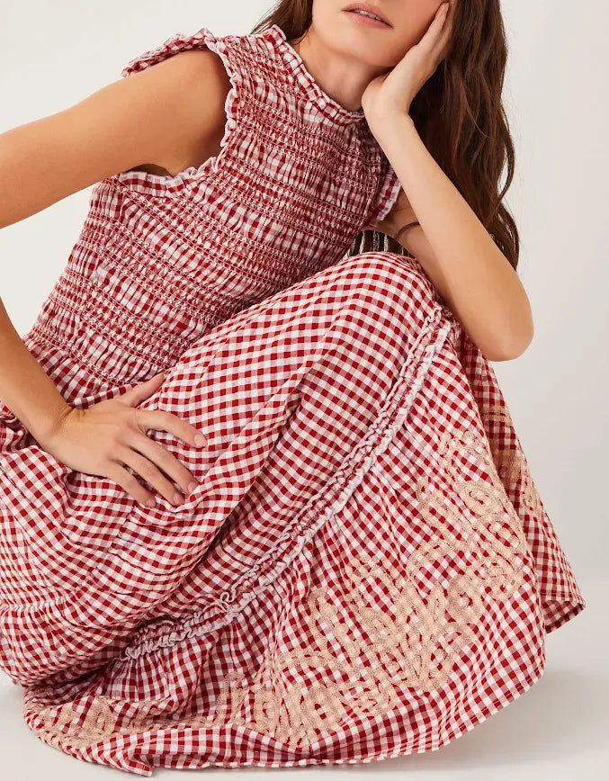 Greta Gingham Maxi Dress Red
