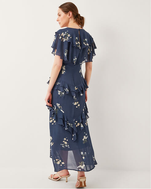 Celeste Floral Ruffle Maxi Dress Blue