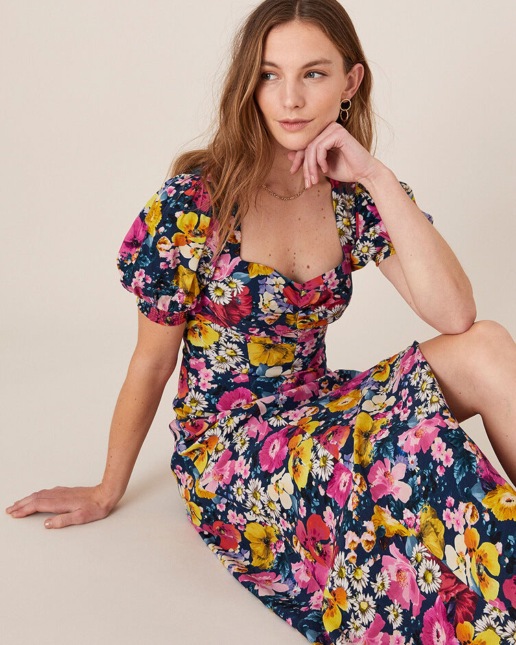Gloria mixed floral midi dress blue