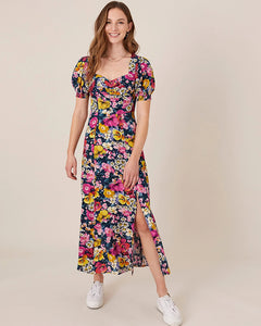 Gloria mixed floral midi dress blue