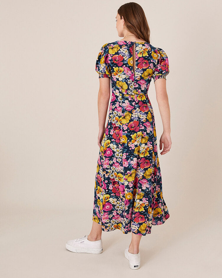 Gloria mixed floral midi dress blue