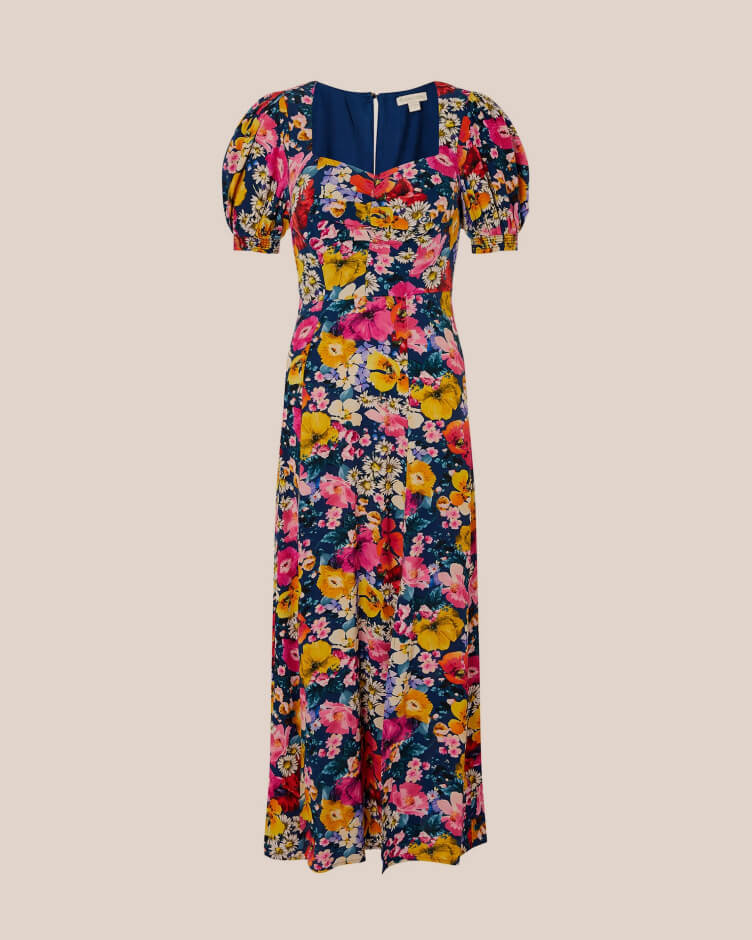 Gloria mixed floral midi dress blue
